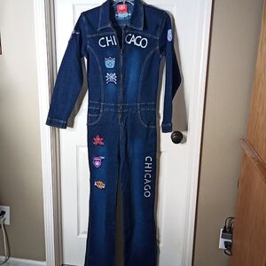 Y2K Throwback-Baby Noiz Denim Stretch Jean Jumpsuit "Chicago" Patchwork Sz XL